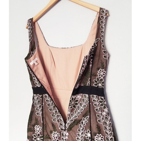 Harlyn Lace Overlay Floral Embroidered Fit Flared Dress S Square Neck Scallop - Picture 11 of 16